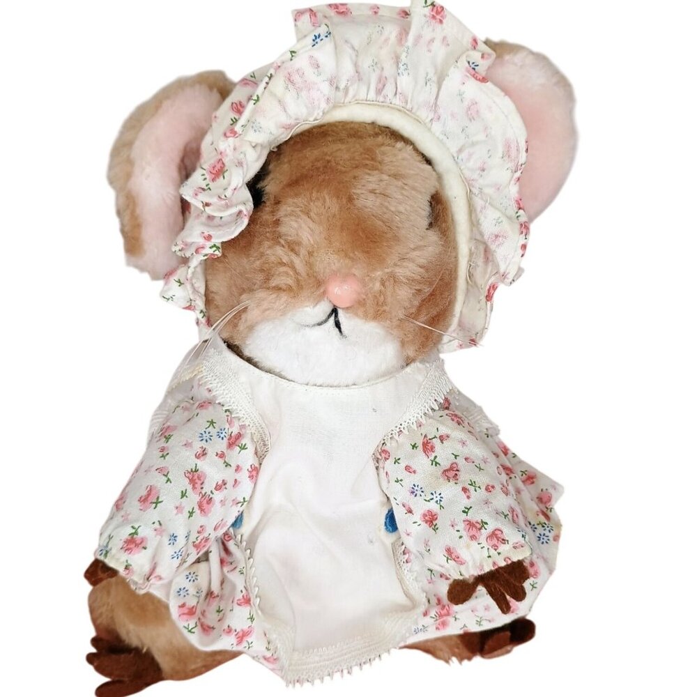 Merry Mouse Brown Pink White Dress Vtg Tag‎ Priscilla Hillman Dakin Plush 8" Toy